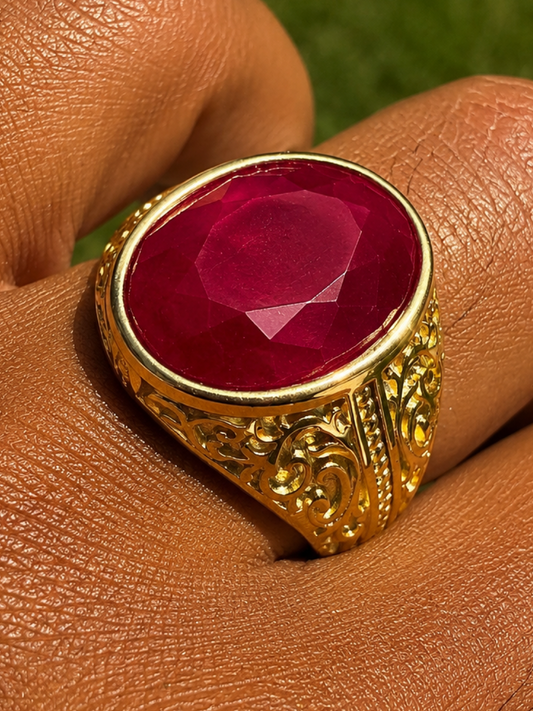 Columbian King Ring - 14k Gold Vermeil 925 Silver - Genuine Red Ruby Stone