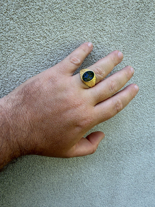 Columbian King Ring - 14k Gold Vermeil 925 Silver - Genuine Black Onyx Stone