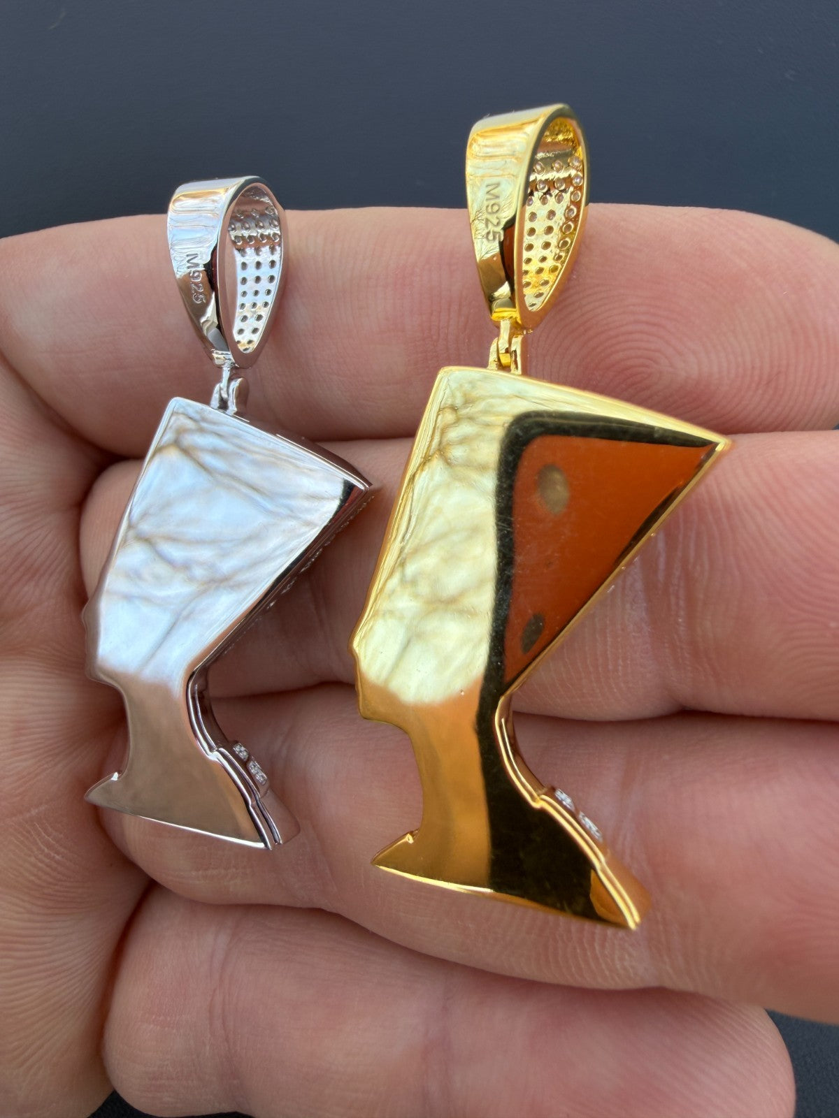 MOISSANITE Hip Iced Out Egyptian Queen Nefertiti Pendant - 14k Yellow Gold Vermeil Or 925 Silver - Medium 1.75"