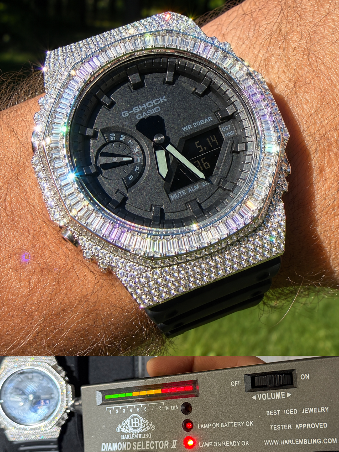MOISSANITE Real 925 Silver Iced Baguette Casio G Shock GA-2100 Hip Hop Watch