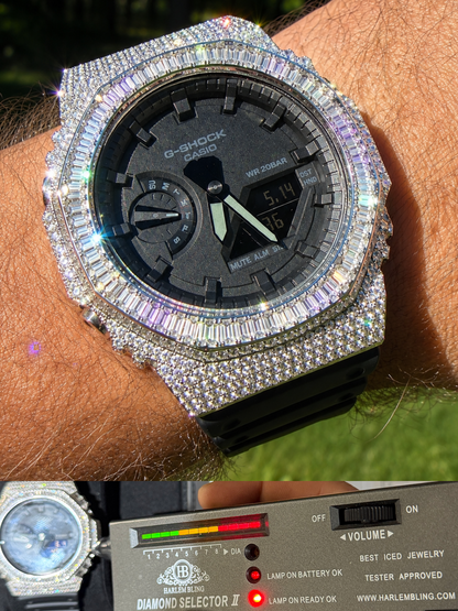 MOISSANITE Real 925 Silver Iced Baguette Casio G Shock GA-2100 Hip Hop Watch