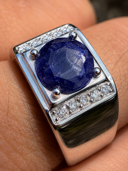 MOISSANITE Monarch Ring - 925 Silver - Genuine Blue Sapphire Stone