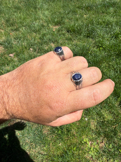 Navajo Tribe Ring - 925 Silver Oxidized - Genuine Blue Sapphire Stone