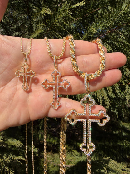 MOISSANITE Gothic Cross Cutout Pendant - 14k Gold Vermeil 925 Silver - 3 Sizes 1.33"-3"