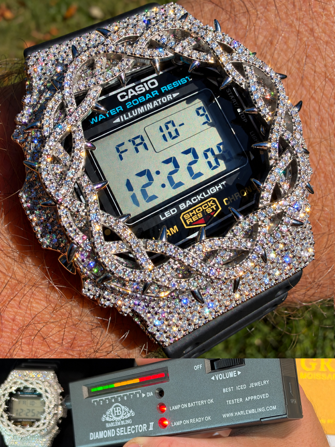 MOISSANITE Real 925 Silver Iced Casio G Shock DW-5600UE Crown of Thorns Watch