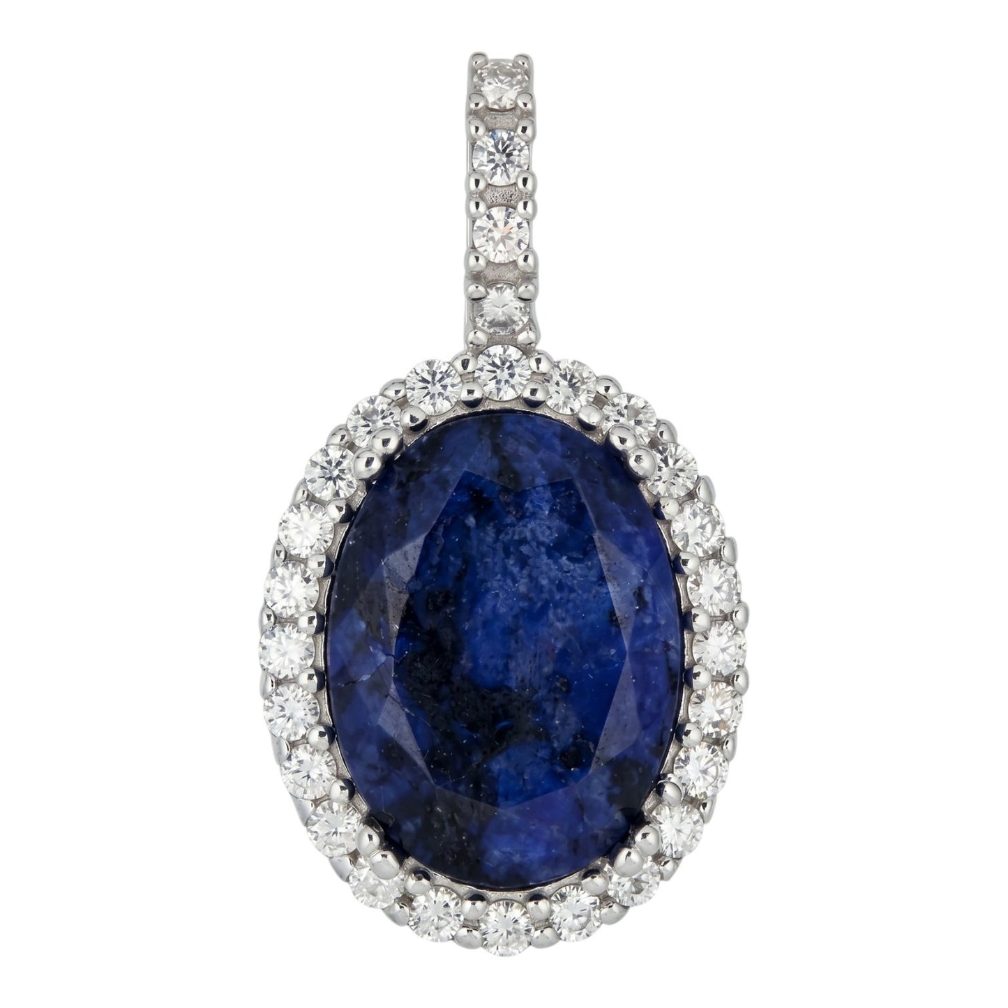 MOISSANITE Royalty Midnight Ocean Pendant - 925 Silver - Oval Genuine Blue Sapphire Stone