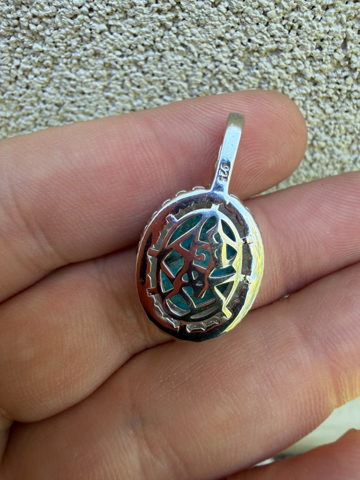 MOISSANITE Royalty Ocean Freeze Pendant - 925 Silver - Oval Genuine Blue Turquoise Stone