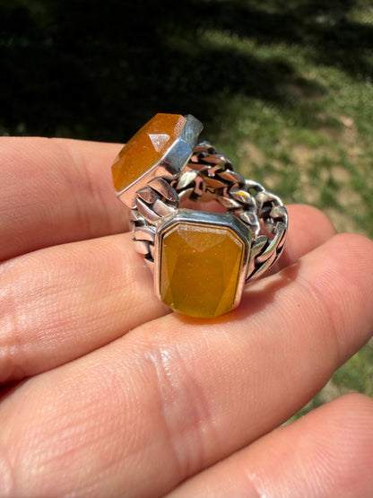 Havana Cuban Ring - 925 Silver - Genuine Yellow Sapphire Stone
