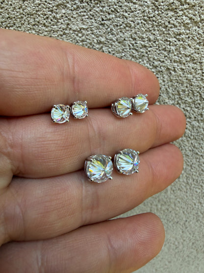 MOISSANITE Upside Down Reverse Set Pushback Stud Earrings - 925 Silver - 5mm-8mm - 1-4ct
