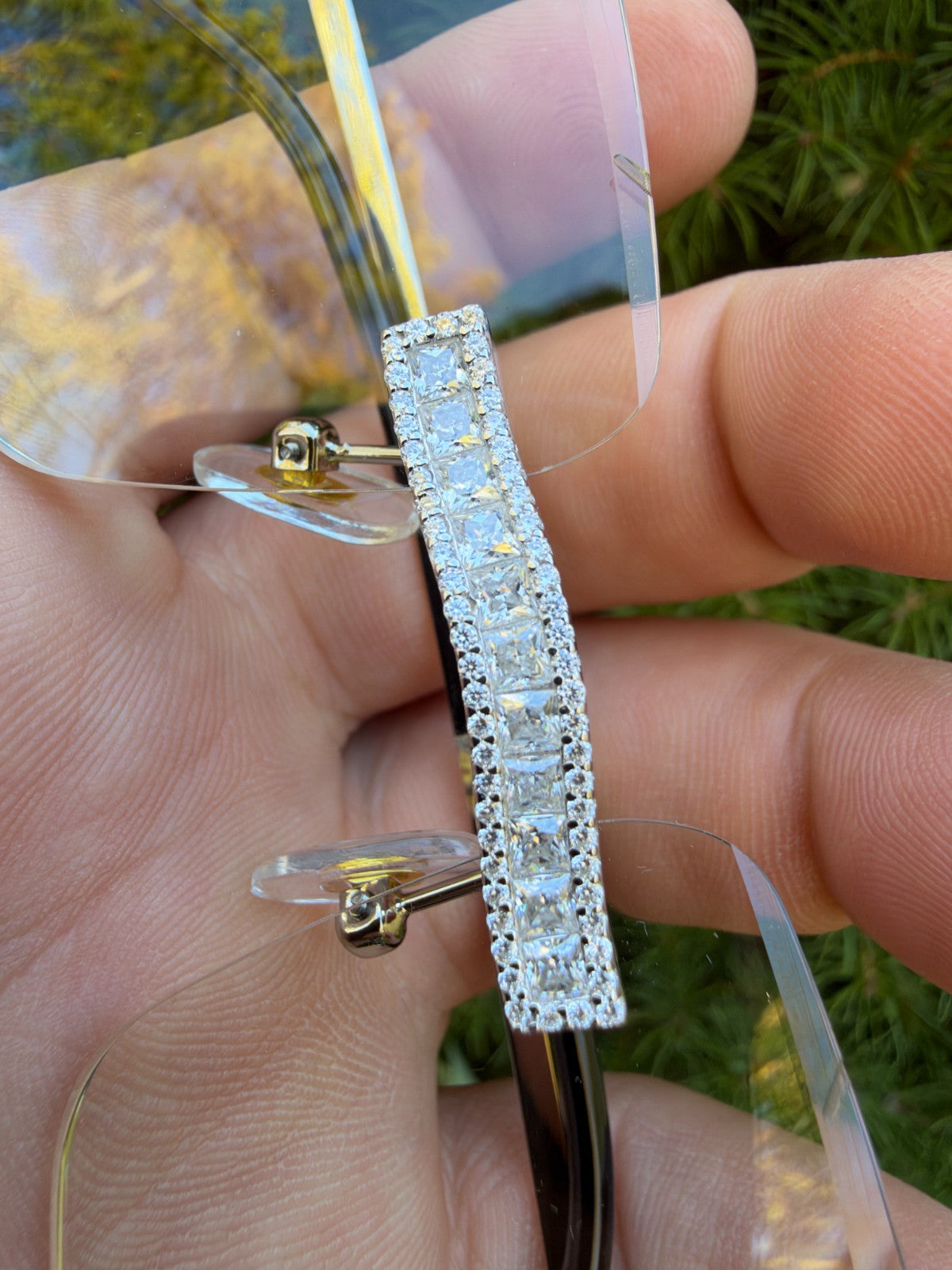 MOISSANITE Baguette Custom Iced Out Sunglasses - 925 Silver Buffs - Clear