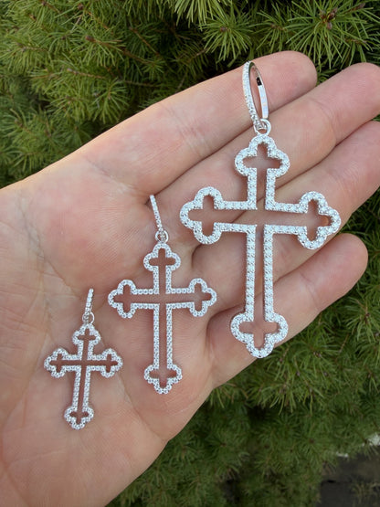 MOISSANITE Gothic Cross Cutout Pendant - 925 Silver - 3 Sizes 1.33"-3"