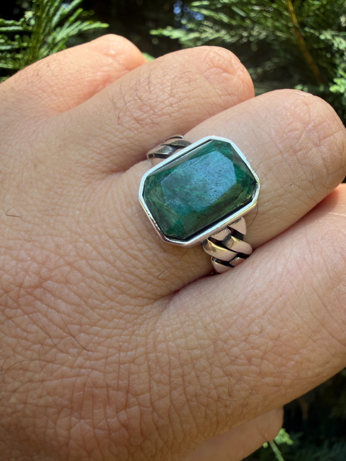 Havana Cuban Ring - 925 Silver - Genuine Green Emerald Stone