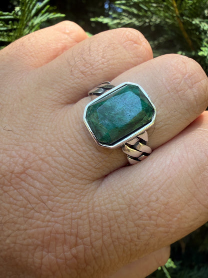 Havana Cuban Ring - 925 Silver - Genuine Green Emerald Stone