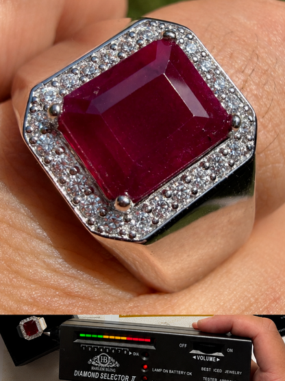 MOISSANITE Cardinal Crown Ring - 925 Silver - Genuine Red Ruby Stone