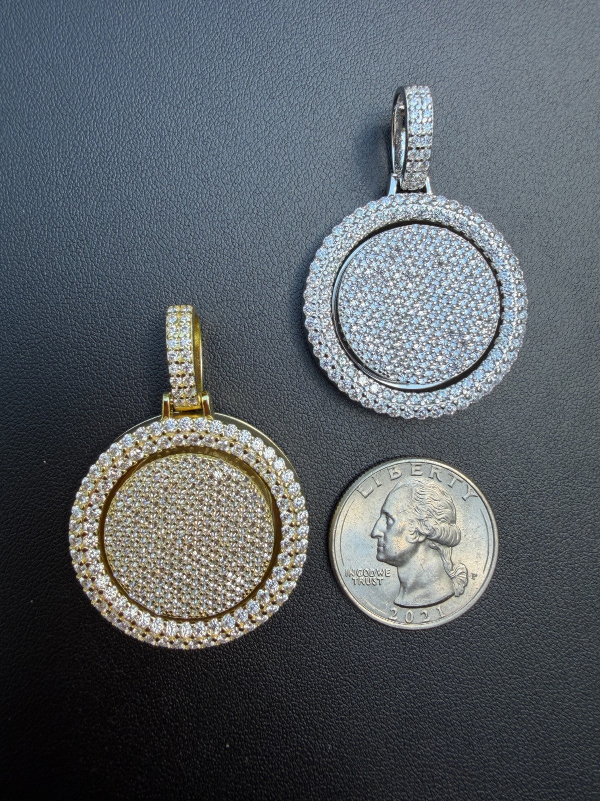 MOISSANITE Round Spinner Pendant - 14k Yellow Gold Vermeil Or 925 Silver - Medium 1.75"