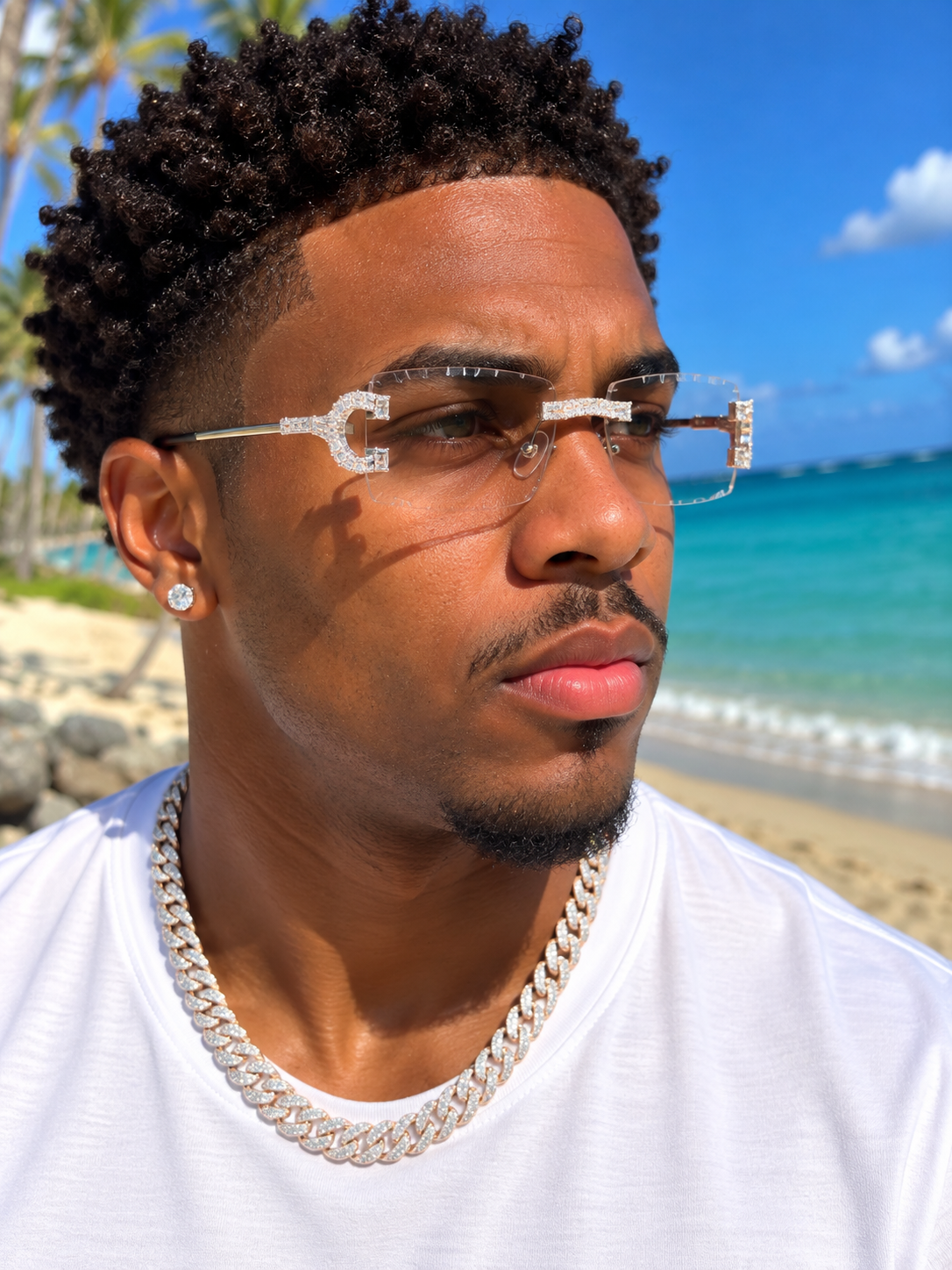 MOISSANITE Baguette Custom Iced Out Sunglasses - 925 Silver Buffs - Clear