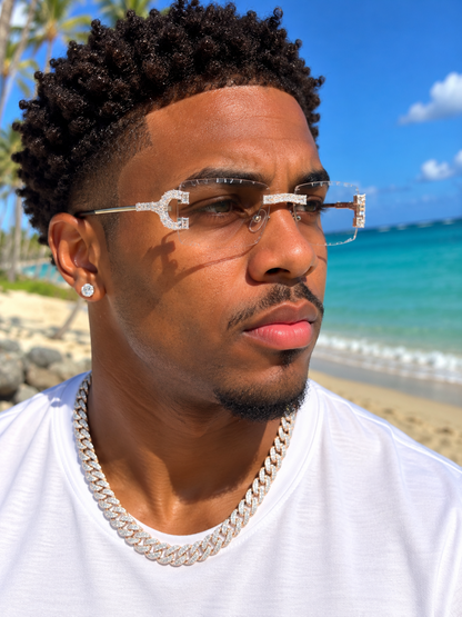 MOISSANITE Baguette Custom Iced Out Sunglasses - 925 Silver Buffs - Clear