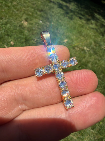 14k Gold Over 925 Silver Cross Iced Pendant Upside Down Set Reverse MOISSANITE