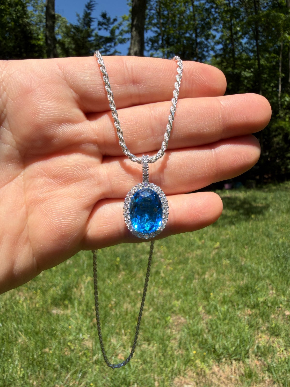MOISSANITE Royalty Ocean Freeze Pendant - 925 Silver - Oval Lab Aquamarine Stone