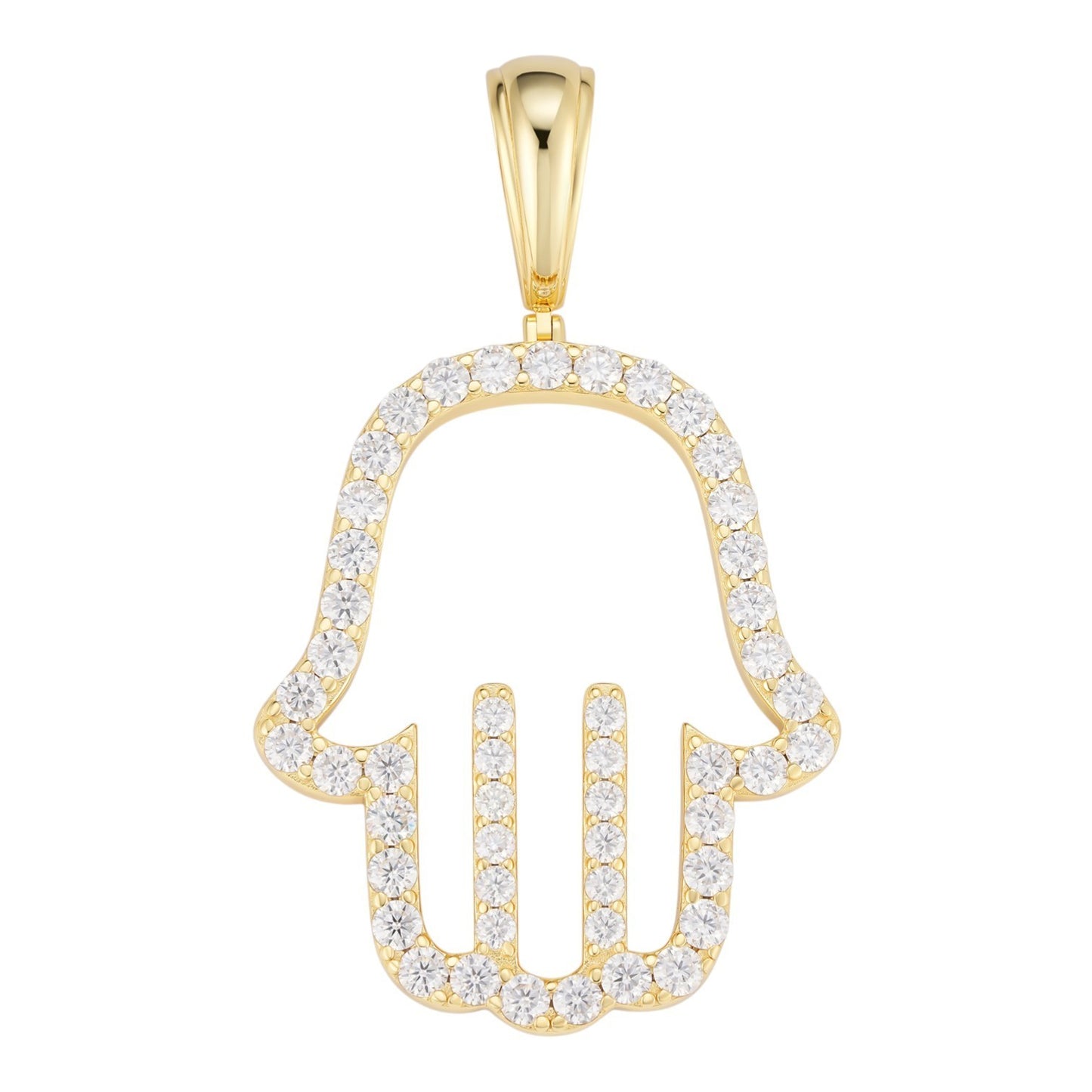 MOISSANITE Hamsa Cutout Pendant - 14k Gold Vermeil 925 Silver - 3 Sizes 1.25"-2.75"