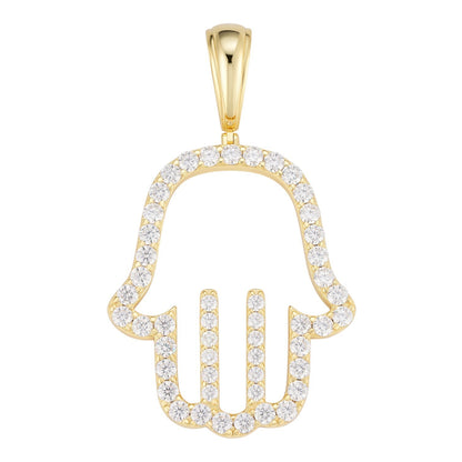 MOISSANITE Hamsa Cutout Pendant - 14k Gold Vermeil 925 Silver - 3 Sizes 1.25"-2.75"