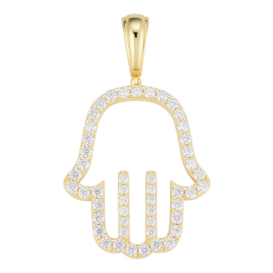 MOISSANITE Hamsa Cutout Pendant - 14k Gold Vermeil 925 Silver - 3 Sizes 1.25"-2.75"