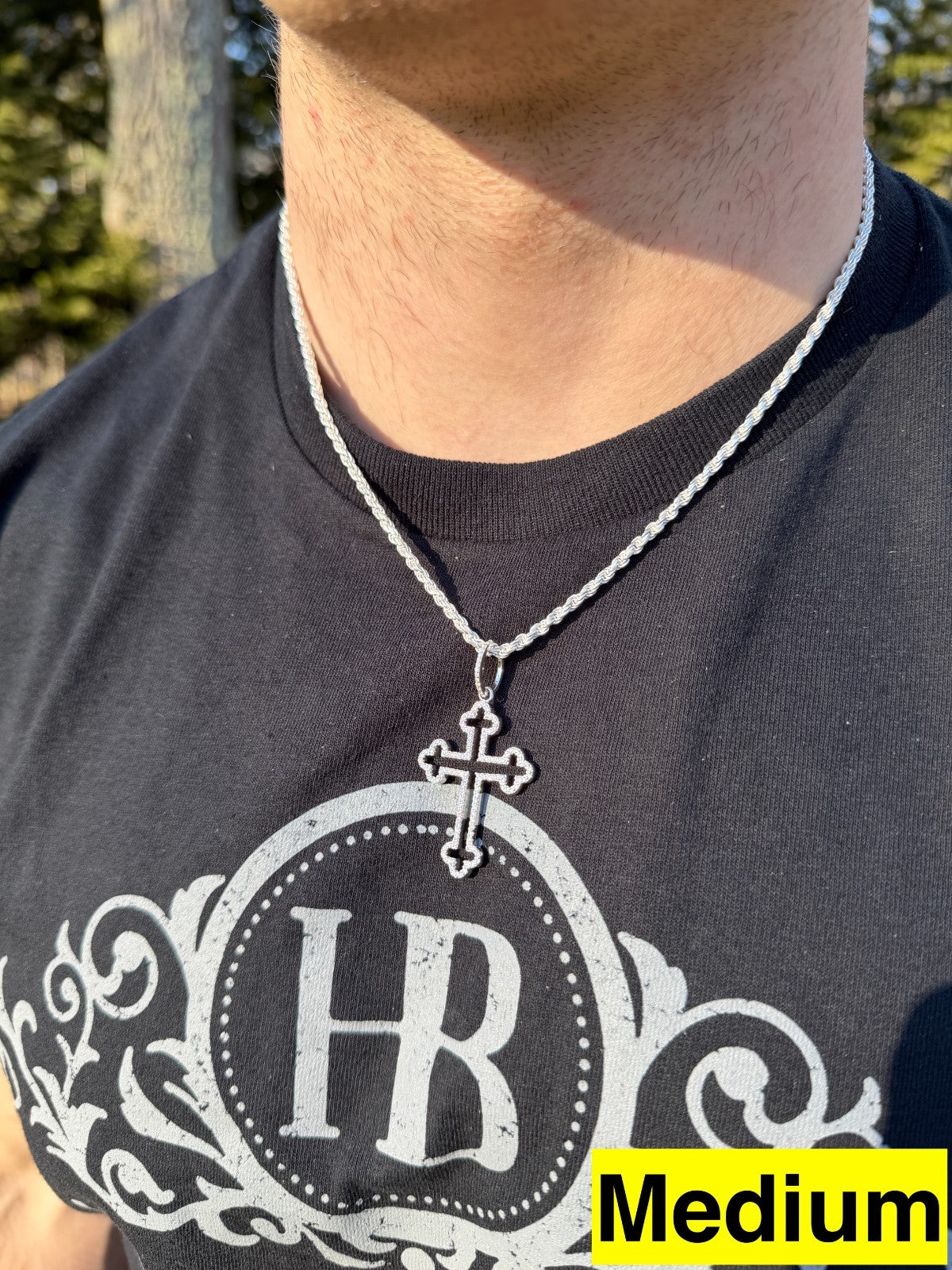 MOISSANITE Gothic Cross Cutout Pendant - 925 Silver - 3 Sizes 1.33"-3"