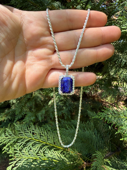MOISSANITE Royalty Midnight Ocean Pendant - 925 Silver - Genuine Blue Sapphire Stone