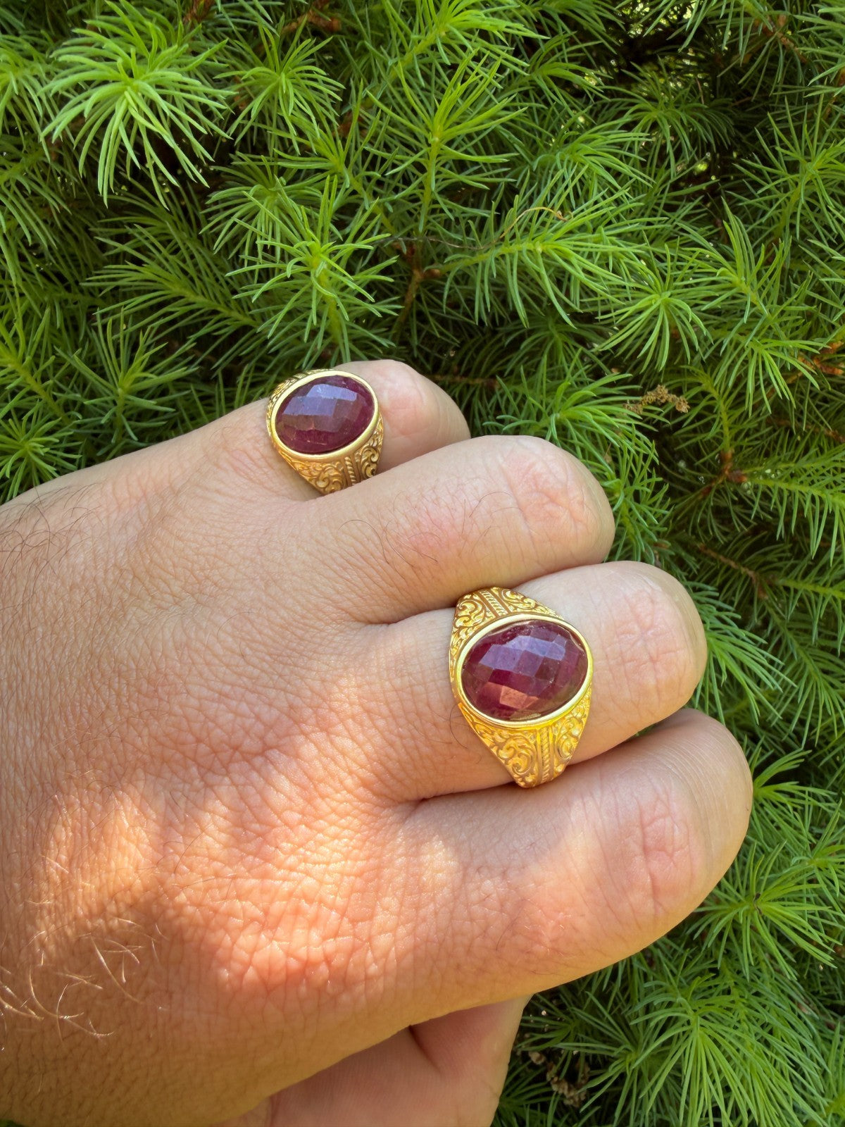 Columbian King Ring - 14k Gold Vermeil 925 Silver - Genuine Red Ruby Stone