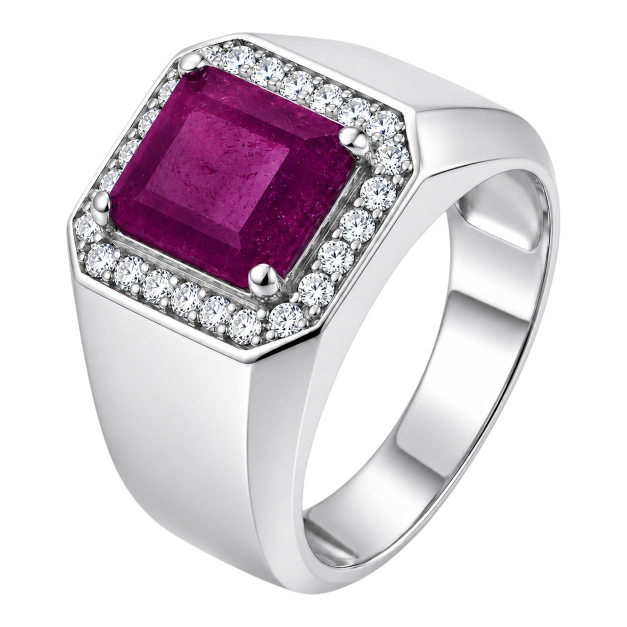 MOISSANITE Cardinal Crown Ring - 925 Silver - Genuine Red Ruby Stone