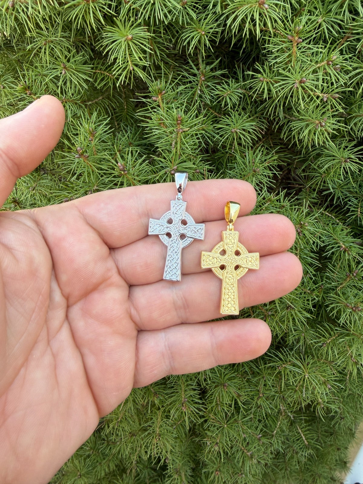 Handmade Viking Celtic Cross Pendant - 14k Gold Vermeil 925 Silver - Medium 1.75"