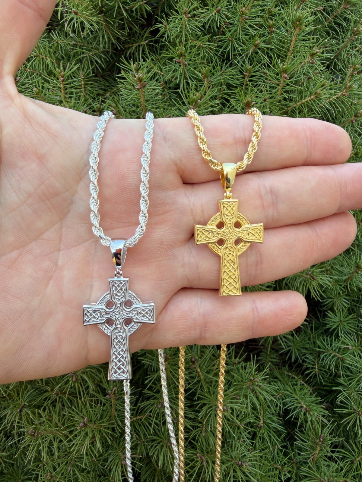 Handmade Viking Celtic Cross Pendant - 14k Gold Vermeil 925 Silver - Medium 1.75"