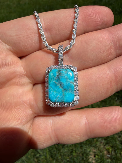 MOISSANITE Royalty Ocean Freeze Pendant - 925 Silver - Genuine Blue Turquoise Stone