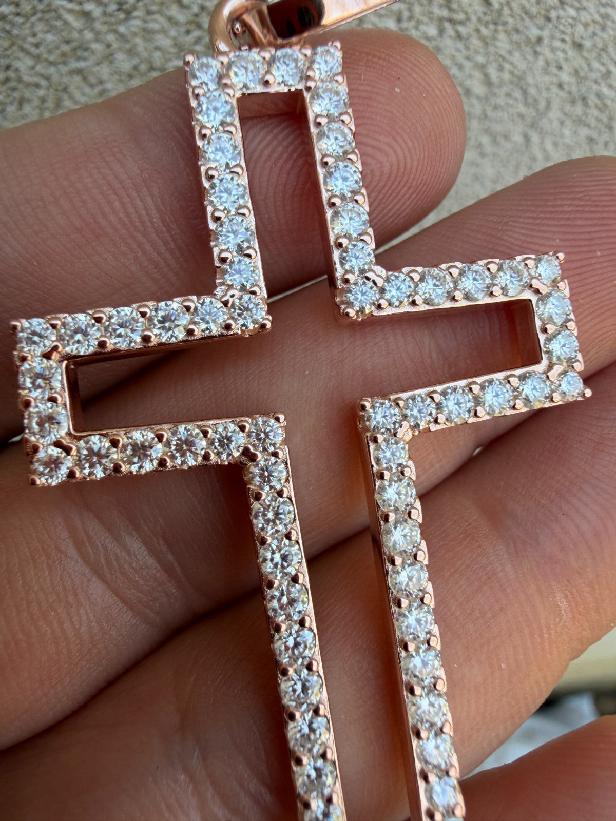 MOISSANITE Classic Cross Cutout Pendant - 14k Rose Gold Vermeil 925 Silver - 3 Sizes 1.33"-3"