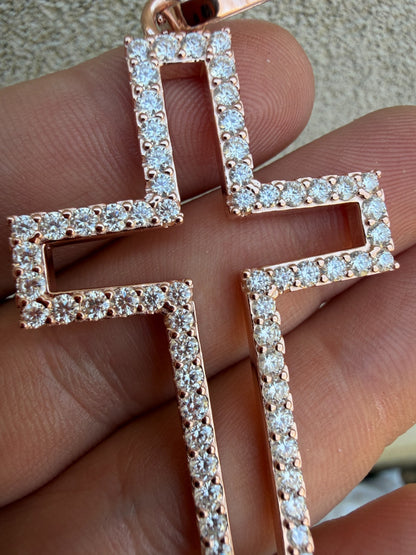 MOISSANITE Classic Cross Cutout Pendant - 14k Rose Gold Vermeil 925 Silver - 3 Sizes 1.33"-3"
