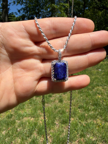 MOISSANITE Royalty Midnight Ocean Pendant - 925 Silver - Genuine Blue Sapphire Stone