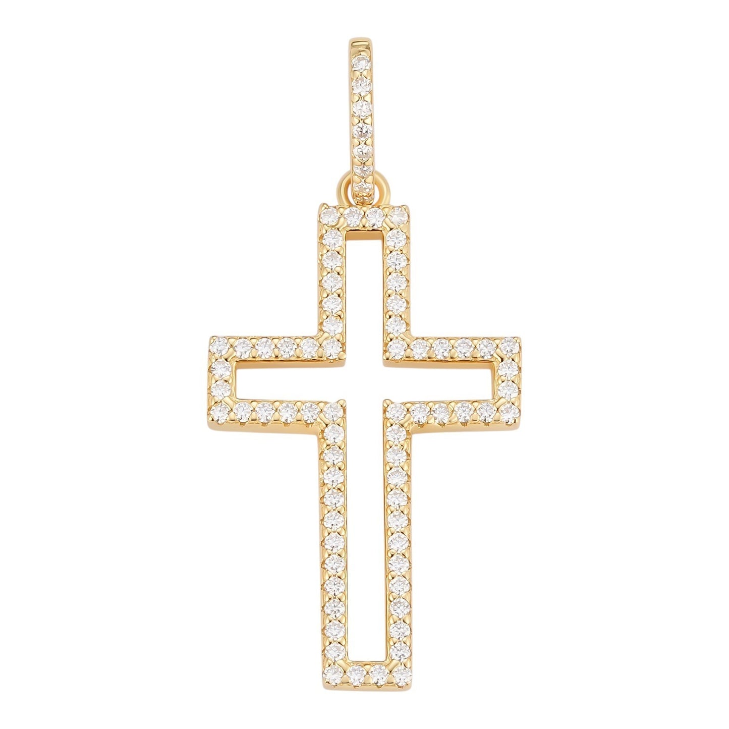 MOISSANITE Classic Cross Cutout Pendant - 14k Gold Vermeil 925 Silver - 3 Sizes 1.33"-3"