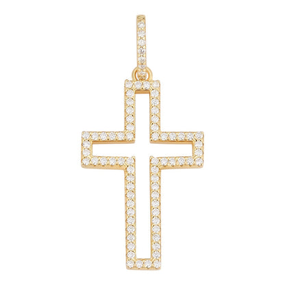 MOISSANITE Classic Cross Cutout Pendant - 14k Gold Vermeil 925 Silver - 3 Sizes 1.33"-3"
