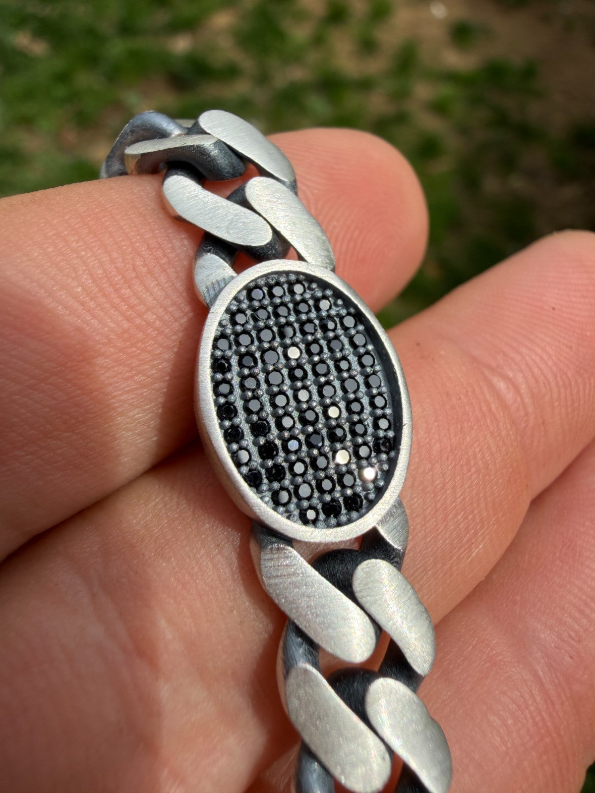Mens Miami Cuban Link Bracelet W. Iced Out Black CZ Stones - 925 Silver - 8.5" - 12mm
