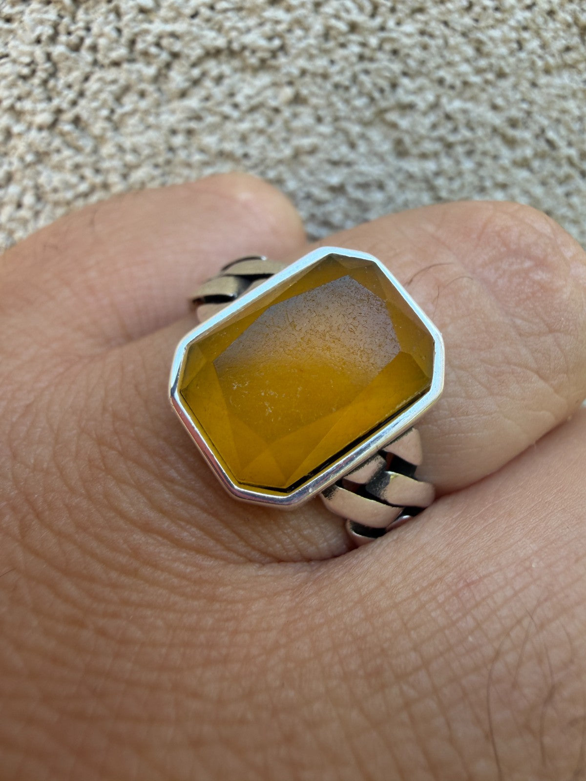 Havana Cuban Ring - 925 Silver - Genuine Yellow Sapphire Stone