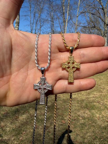 Handmade Viking Celtic Cross Pendant - 14k Gold Vermeil 925 Silver - Medium 1.75"