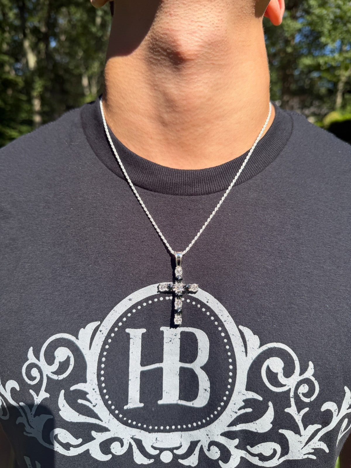 MOISSANITE Black & White Upside Down Set Cross Pendant - 14k Yellow Gold Vermeil Or 925 Silver - Medium 2"