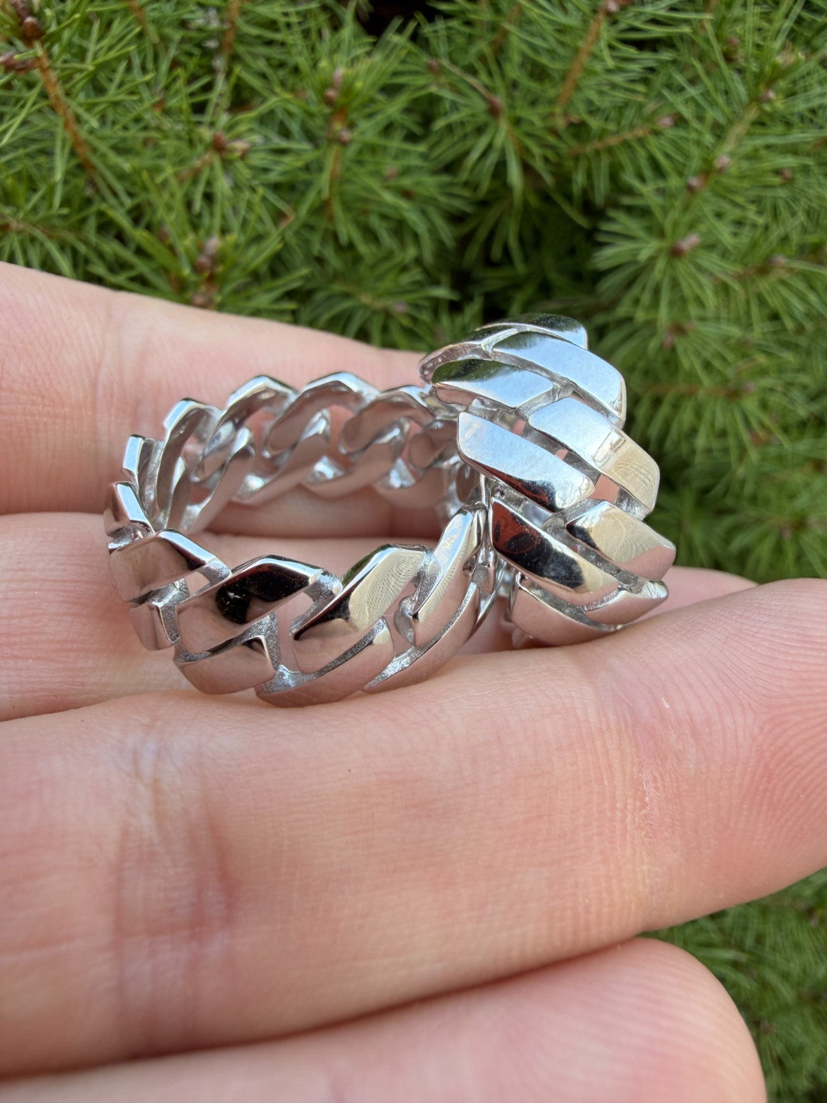 Classic 11.5mm Prong Miami Cuban Eternity Band Ring - 925 Silver - Plain