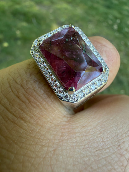 MOISSANITE Fortress Ring - 925 Silver - Genuine Red Ruby Stone