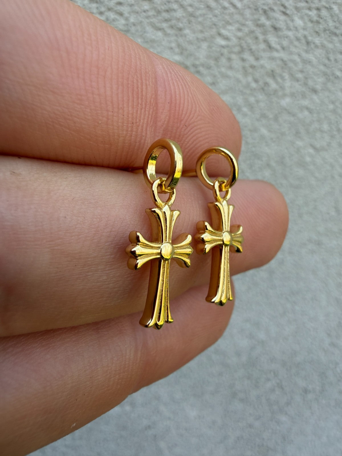 Hearts Of Chrome Studs W. Dangle Cross Earrings - 14k Gold Vermeil 925 Silver