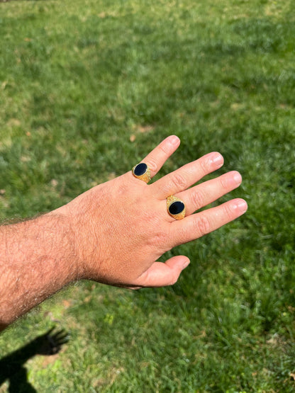 Columbian King Ring - 14k Gold Vermeil 925 Silver - Genuine Black Onyx Stone
