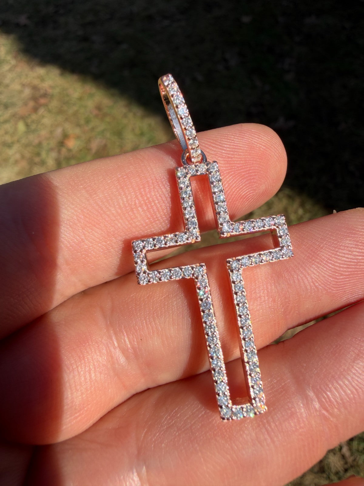 MOISSANITE Classic Cross Cutout Pendant - 14k Rose Gold Vermeil 925 Silver - 3 Sizes 1.33"-3"