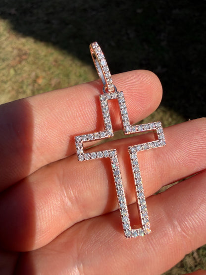 MOISSANITE Classic Cross Cutout Pendant - 14k Rose Gold Vermeil 925 Silver - 3 Sizes 1.33"-3"