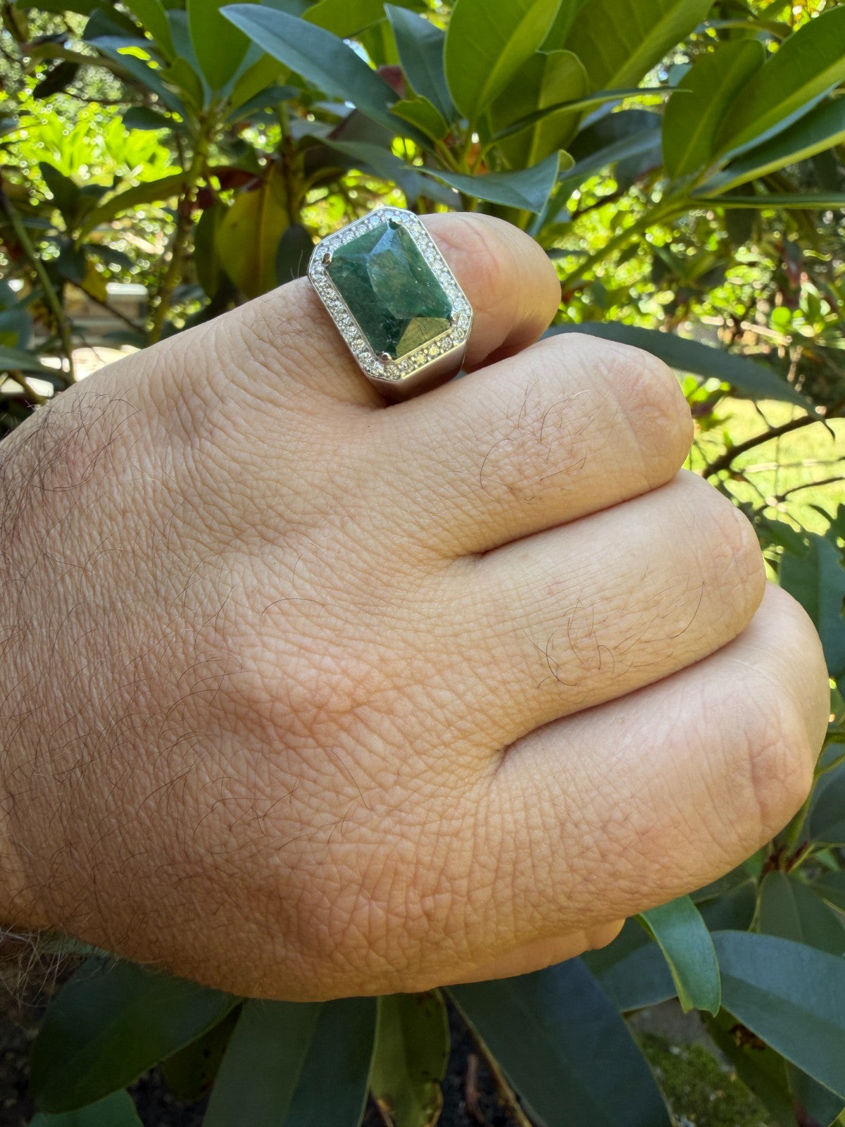 MOISSANITE Fortress Ring - 925 Silver - Genuine Green Emerald Stone