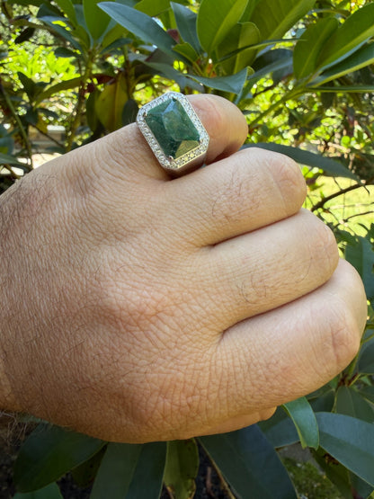 MOISSANITE Fortress Ring - 925 Silver - Genuine Green Emerald Stone